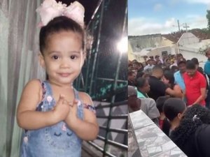 Criança de três anos, morta com um tiro nas costas, é sepultada em Maceió