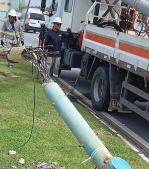 Postes de concreto da Praia da Avenida são substituídos por equipamentos em fibra de vidro
