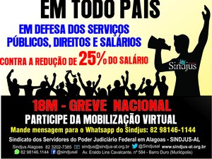Sindjus-AL mantém greve com mobilização virtual nesta quarta (18)