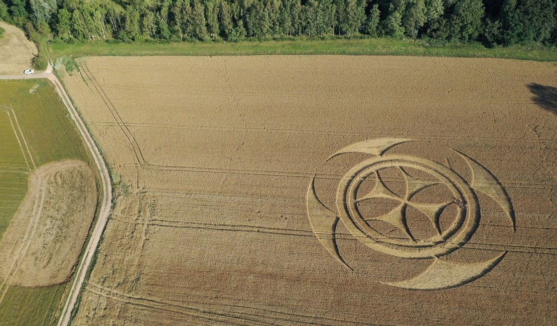 Símbolo gigantesco em campo de trigo atrai atenção de curiosos na França