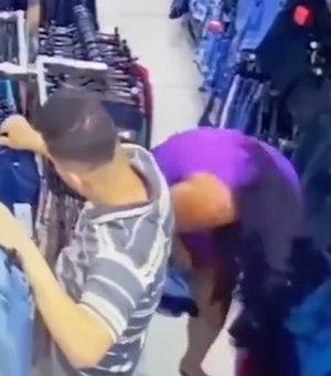 Polícia Civil procura por casal que tentou furtar loja de roupas no Centro