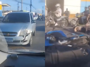 [Vídeo] Homem fica ferido após acidente entre carro e moto na Av. Menino Marcelo, em Maceió