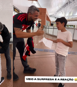 Pai surpreende filho com viagem ao Rio e encontro com jogadores do Flamengo