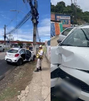 Motorista perde controle e bate em poste na ladeira Geraldo Melo