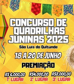 Concurso de Quadrilhas Juninas abre inscrições em São Luís do Quitunde