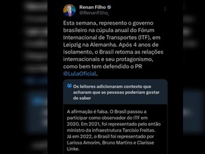 Ministério dos Transportes rebate suposta informação ‘fake’ publicada por Renan Filho no twitter