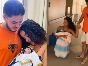 [Vídeo] Mãe emociona ao sair de joelhos com filho que passou 34 dias na UTI
