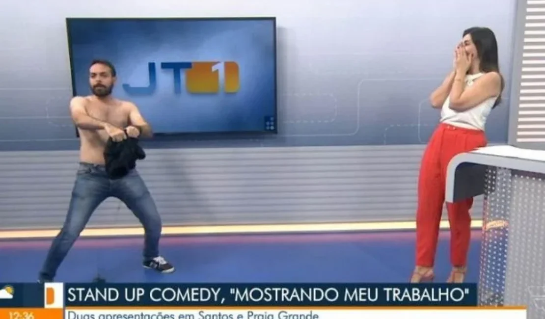 Comediante tira a roupa em jornal da Globo e deixa âncora sem graça