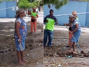 [Vídeo] Mulher ameaça garis com facão durante briga por descarte de lixo