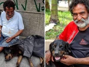 Morador de rua doa casaco para cachorro e os dois conseguem abrigo