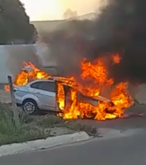 [Vídeo] Carro pega fogo às margens da rodovia AL-220 após apresentar problema mecânico