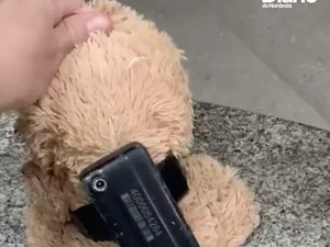 Homem encontra urso de pelúcia com tornozeleira eletrônica no Ceará