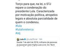 Postagem do senador Renan Calheiros no Twitter