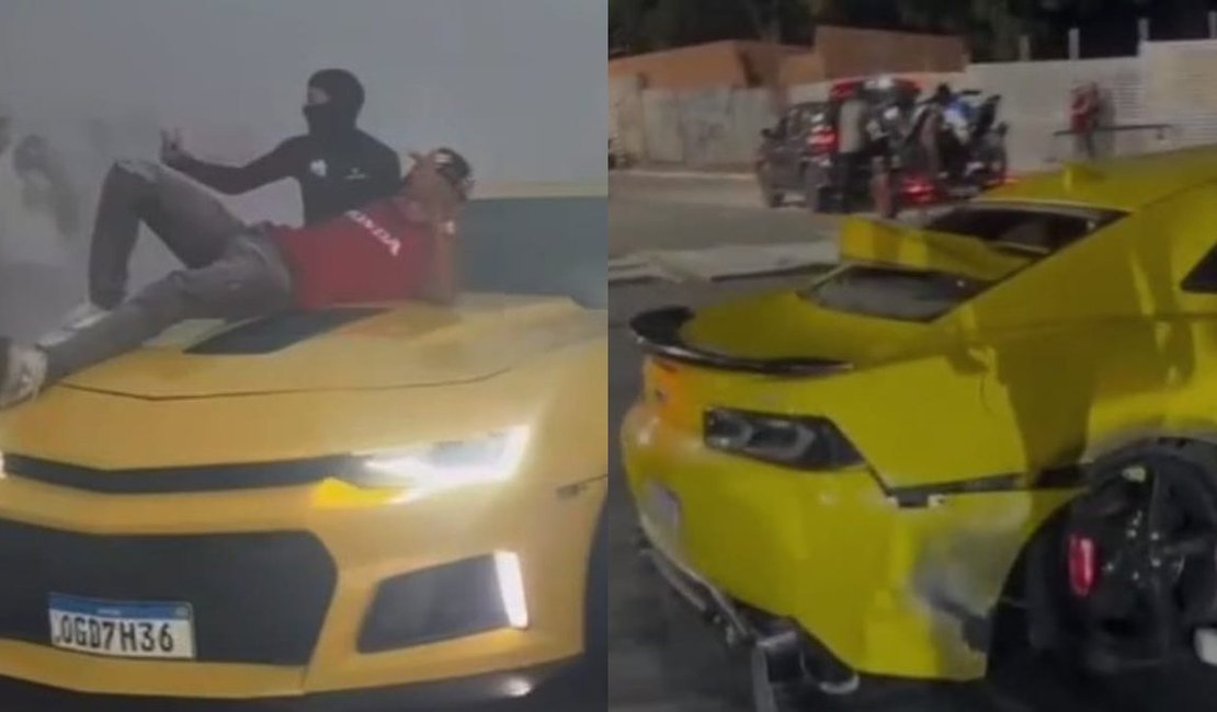 Influenciador viraliza ao destruir Camaro Amarelo em competição de manobras em Maceió