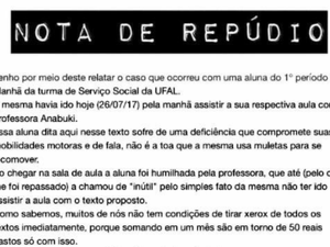 Estudantes da Ufal usam redes sociais para denunciar professora suspeita de humilhar aluna