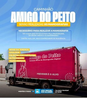 Prefeitura anuncia chegada do ‘Caminhão Amigo do Peito’ em São Miguel dos Milagres