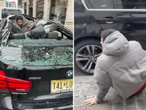 Homem cai em cima de BMW e sobrevive a queda de 9 andares