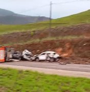 [Vídeo] Caminhão-cegonha tomba na BR 101 em Novo Lino