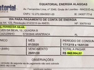 Após fatura de R$ 842 mil em Arapiraca, Defensoria cobra explicações a Equatorial sobre erros em contas de energia 