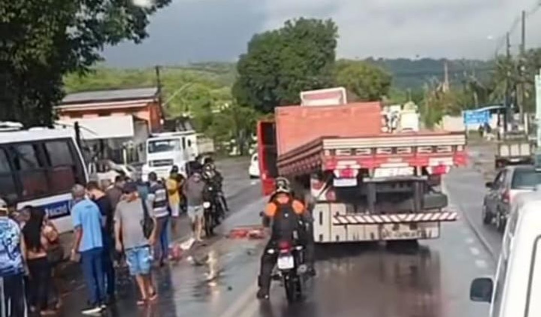 Batida entre caminhão e micro-ônibus deixa estragos e trânsito na BR-316, em Satuba