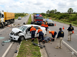 Colisão entre carro e caminhão deixa um morto na BR-101 em São Miguel dos Campos