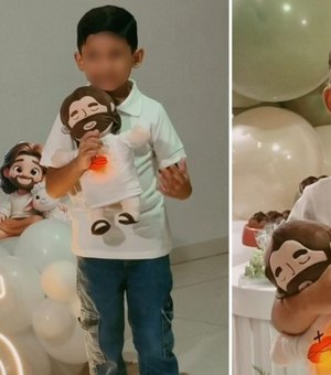 Menino pede aniversário com tema 'Jesus' e emociona pedindo para que convidados se convertam