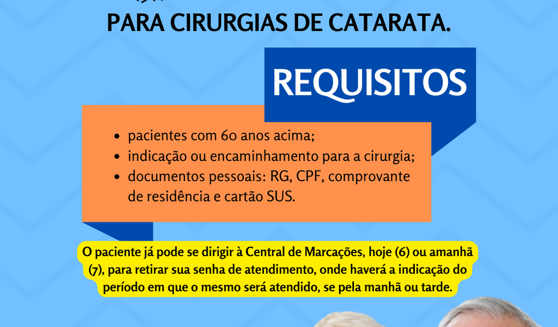 Mutirão de Cirurgias: Triagem para cirurgias de catarata acontece neste sábado (9), em Palmeira dos Índios