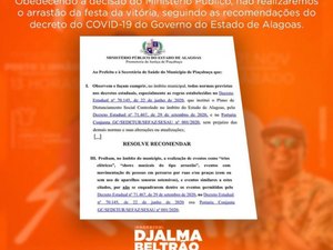 Devido pandemia, MP recomenda prefeito cancelar de 'festa da vitória' em Piaçabuçu