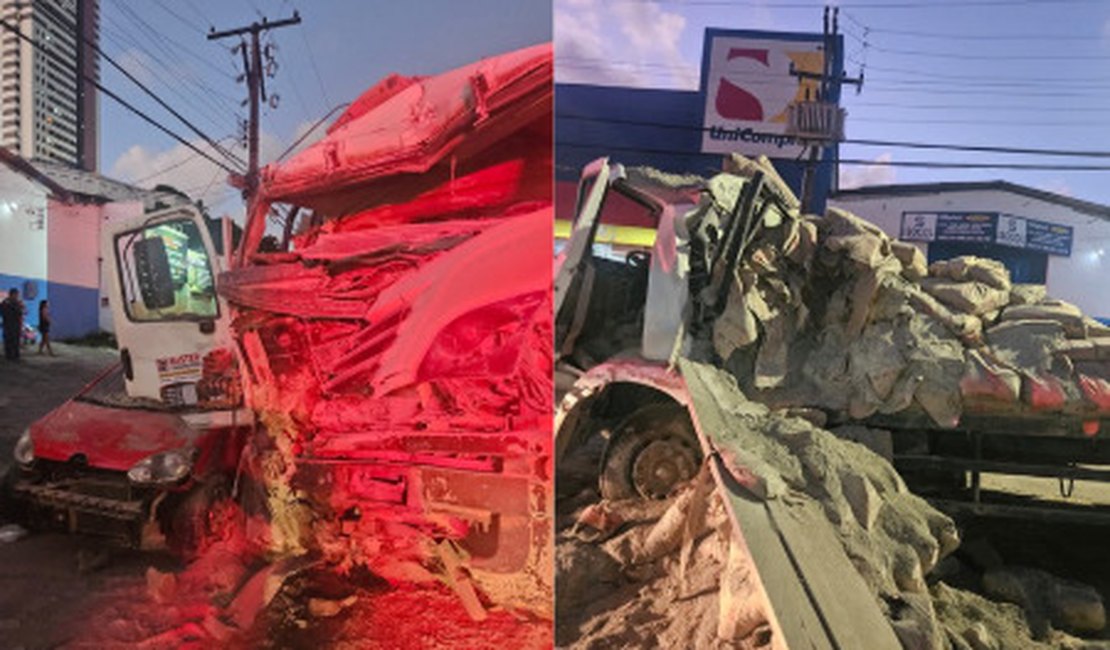 Ocupantes de caminhão ficam presos às ferragens após engavetamento em Maceió