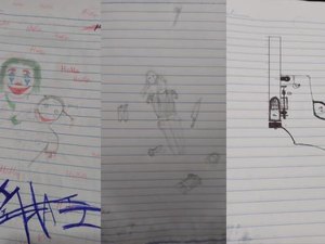 [Vídeo] Caderno de jovem que confessou ter matado adolescente em Teotônio tem desenho de faca, arma e palhaço