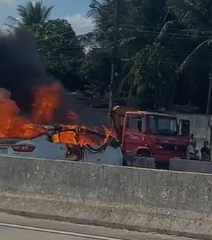 [Vídeo] Duas pessoas morrem carbonizadas em acidente na BR-101 em Teotônio Vilela
