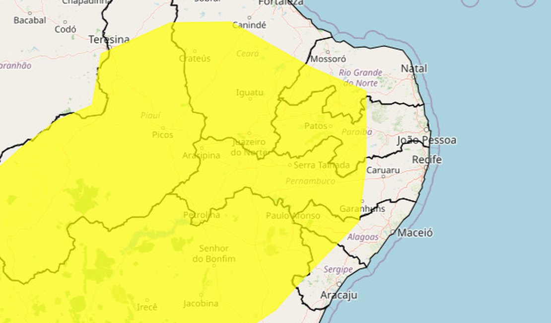 Inmet alerta para baixa umidade em 35 cidades do interior de Alagoas