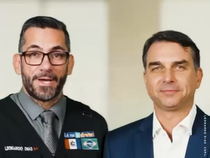 “Um cara de caráter e de coragem”, diz Flávio Bolsonaro ao pedir voto para Leonardo Dias