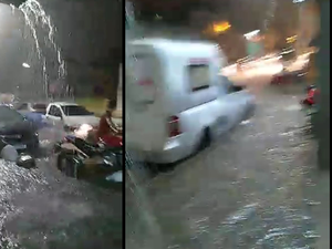 [Vídeo] Chuva forte atinge Santana do Ipanema; ruas do município ficam alagadas