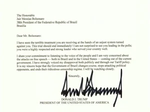 Em carta a Bolsonaro, Trump defende fim imediato de julgamento do STF
