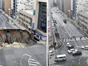 Em apenas uma semana, cratera em cidade japonesa é consertada