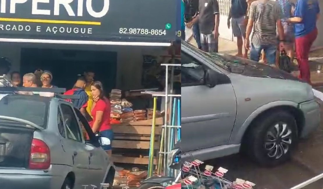 [Vídeo] Carro bate em moto, invade açougue e deixa feridos no Benedito Bentes