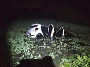 Após colidir com cavalo e cair com carro em açude, homem sai ileso de acidente em Pão de Açúcar