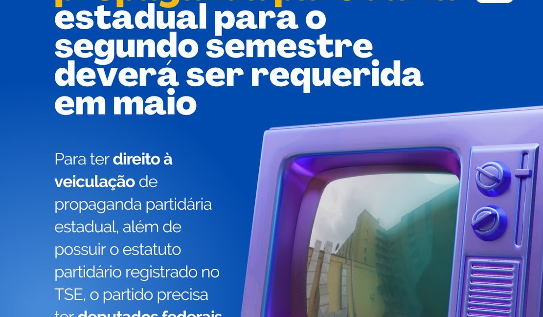 Veiculação de propaganda partidária estadual para  o segundo semestre deverá ser requerida em maio