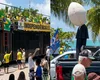 Manifestantes levam boneco com cabeça de ovo para protesto na orla de Maceió