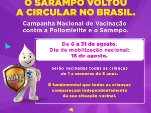 Vacinação contra Polio e Sarampo estará disponível nos finais de semana
