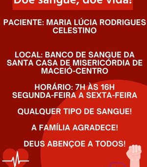 Mulher natural de Porto Calvo precisa de doação de sangue