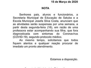 Escola em Satuba suspende aulas após caso suspeito de coronavírus