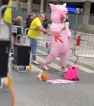 “Porquinho da Paulista” é atacado com garfo durante manifestação