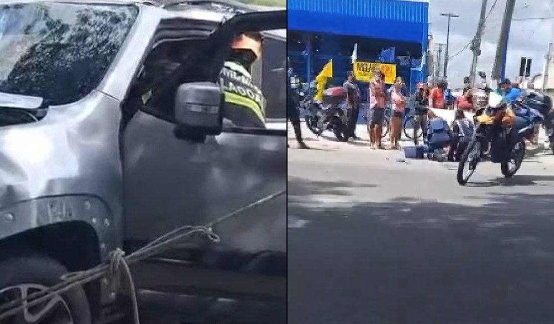 Motorista de caminhão avança sinal vermelho e provoca acidente com carro e moto