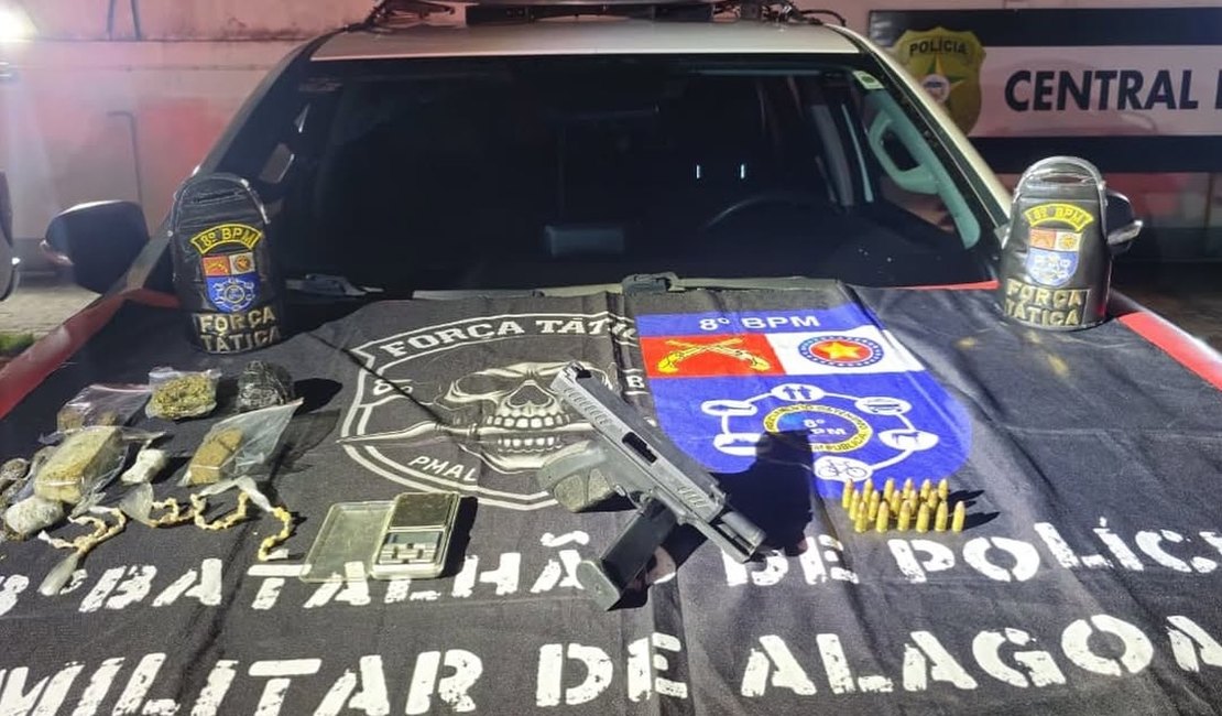Comparsa de traficante é preso com arma e drogas em Rio Largo