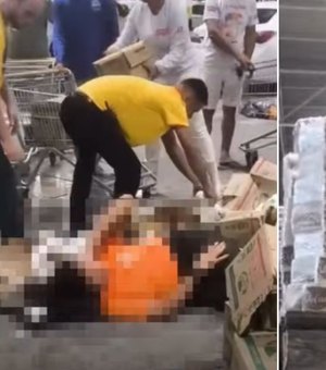 Caixas com água sanitária despencam em cima de mulher em Atacarejo de Maceió