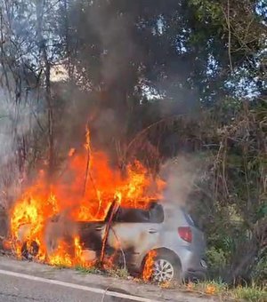 [VÍDEO] Carro pega fogo na zona rural de Passo de Camaragibe