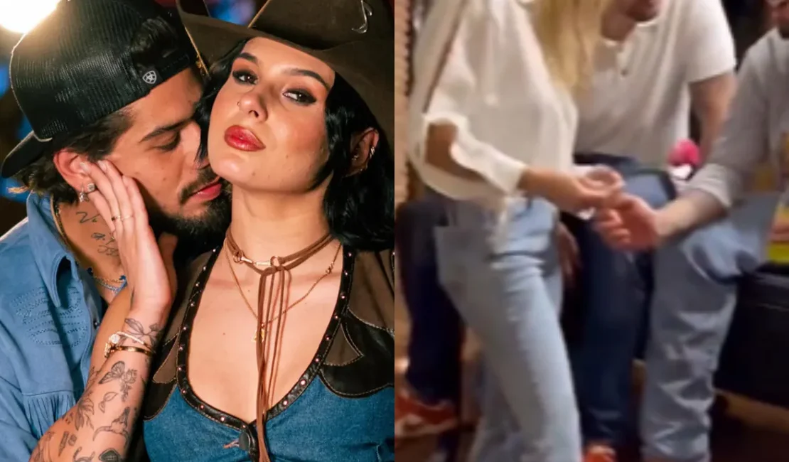 Veja o momento em que Zé Felipe troca carícias com loira em festa