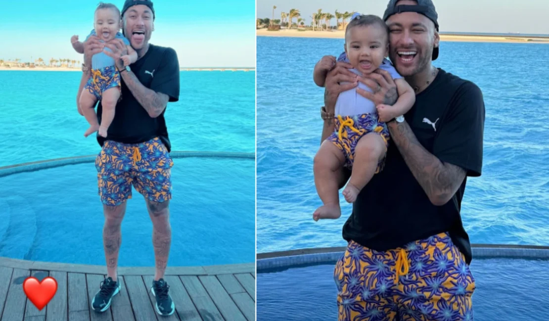 Neymar usa roupa com a mesma estampa da filha em resort de luxo na Arábia